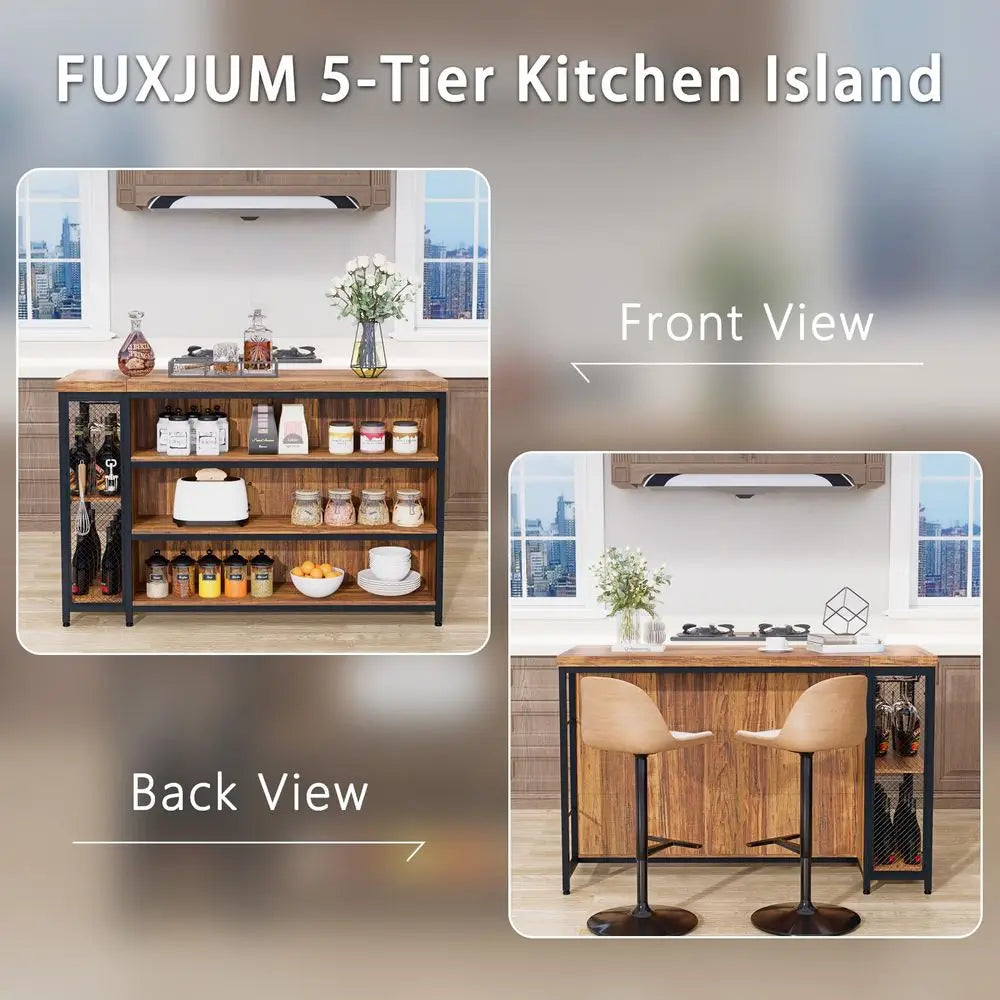 Farmhouse Kitchen Island with Seating and Shelves