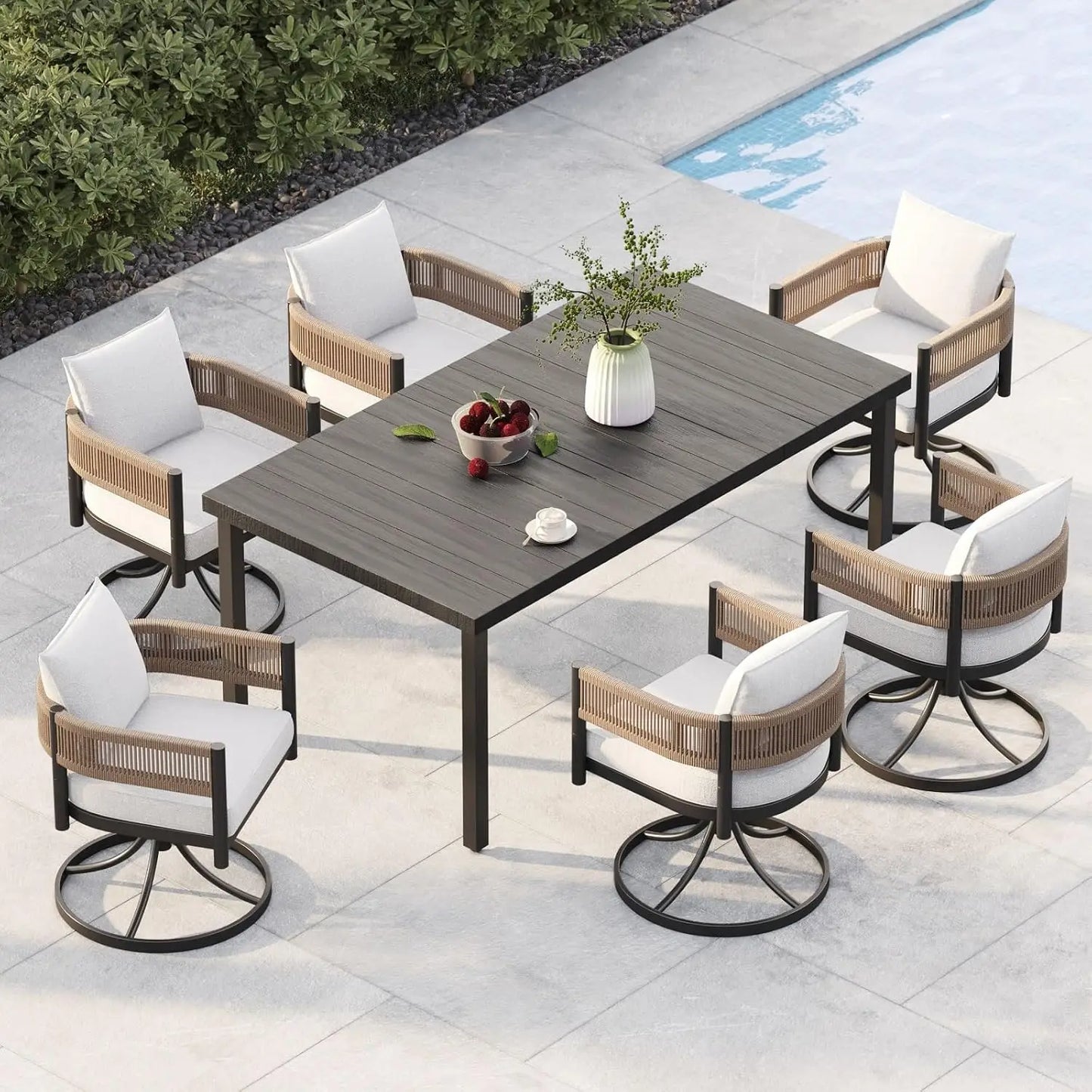 Woven Wicker Outdoor Dining Set for 6
