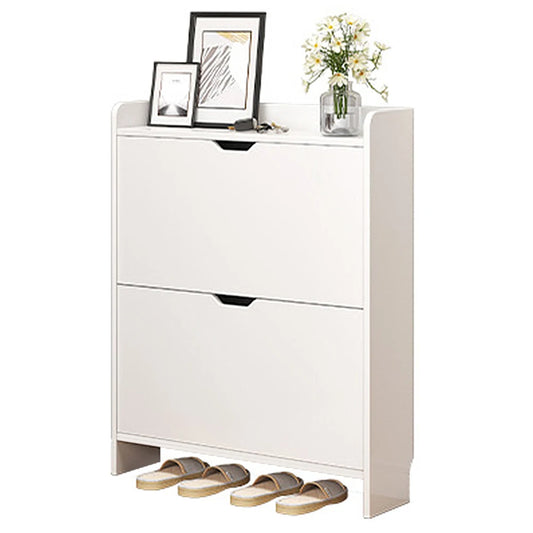 2-Tier Wooden Shoe Cabinet with Flip Drawers