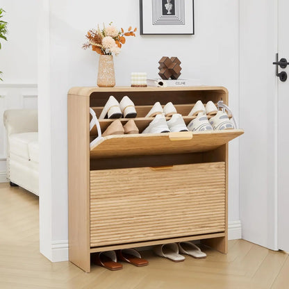 Fluted Narrow Shoe Cabinet 2 Flip Drawers