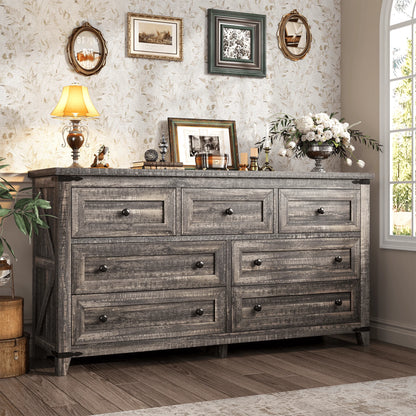 51.2" Farmhouse 7 Drawer Dresser & TV Stand