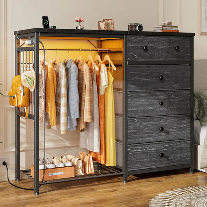 Bedroom Dresser with Hanging Rack