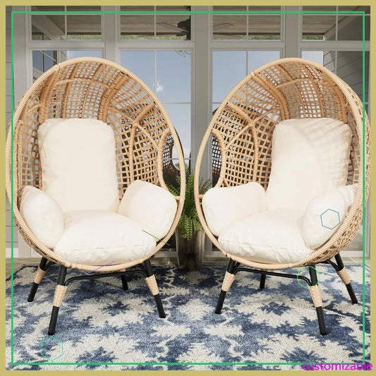2 Pcs Wicker Egg Chair with Cushion