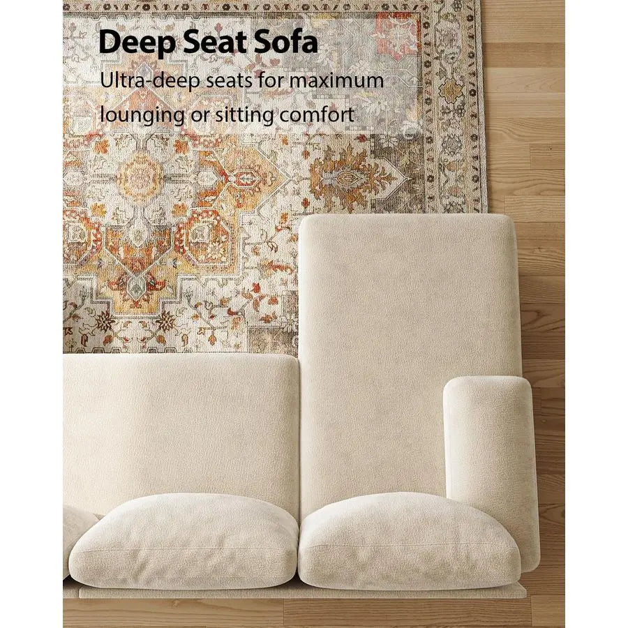 U Shaped Double Chaise  White Chenille Sofa