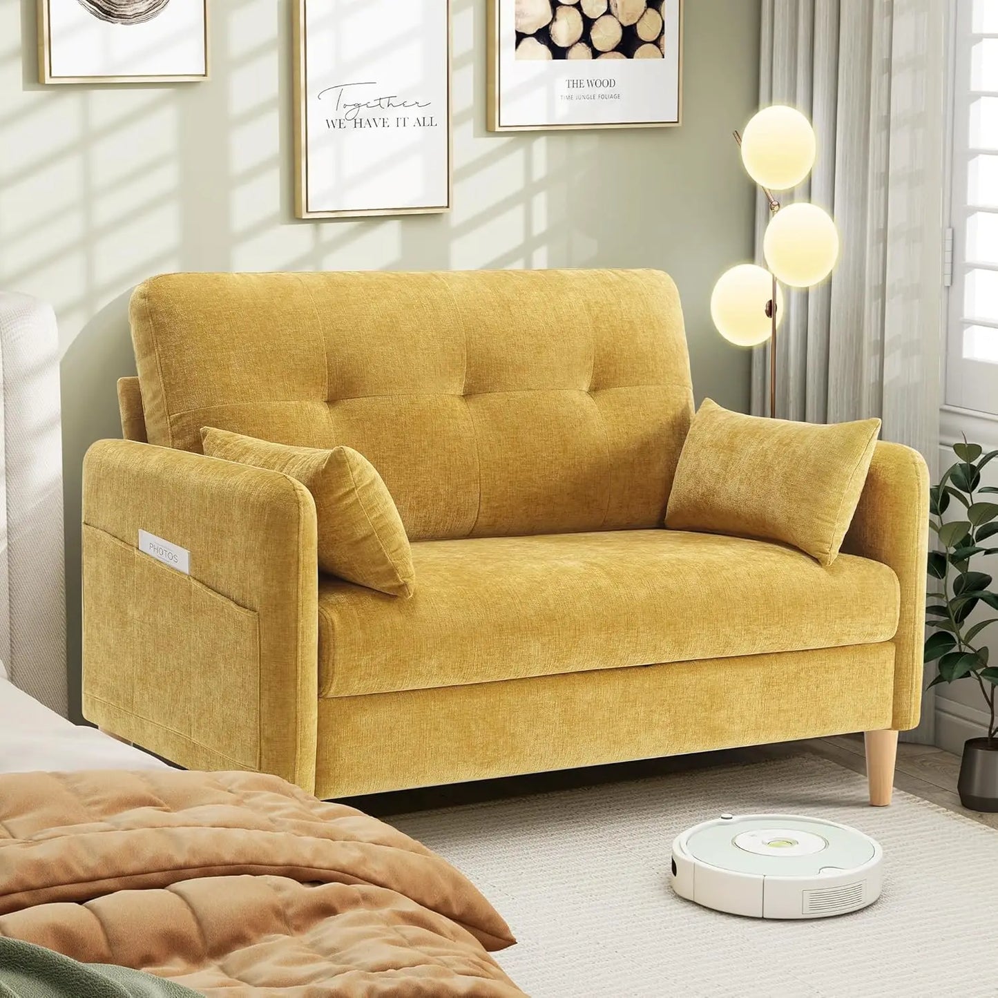 Chenille Loveseat w/ Throw Pillow & Removable Cover