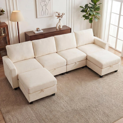 Sectional Sofa Set with 2 Ottomans