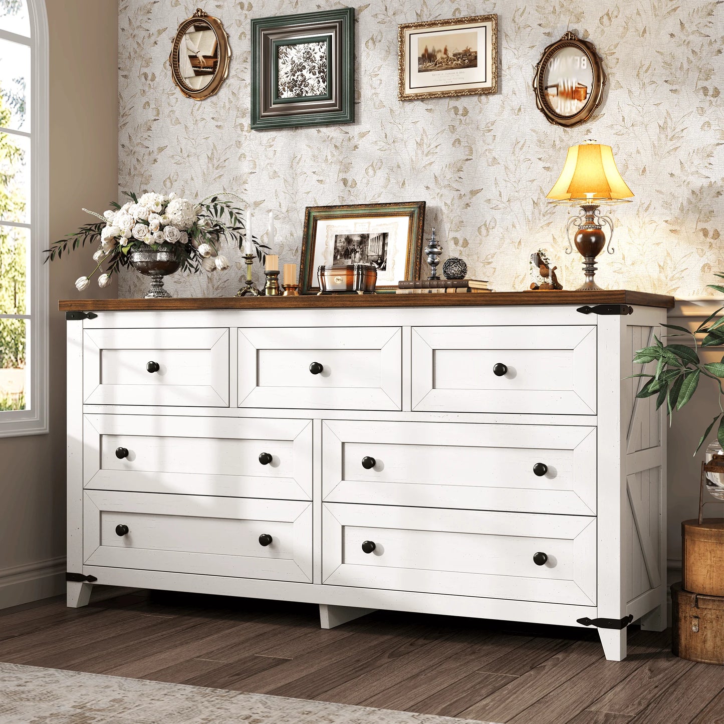 51.2" Farmhouse 7 Drawer Dresser & TV Stand