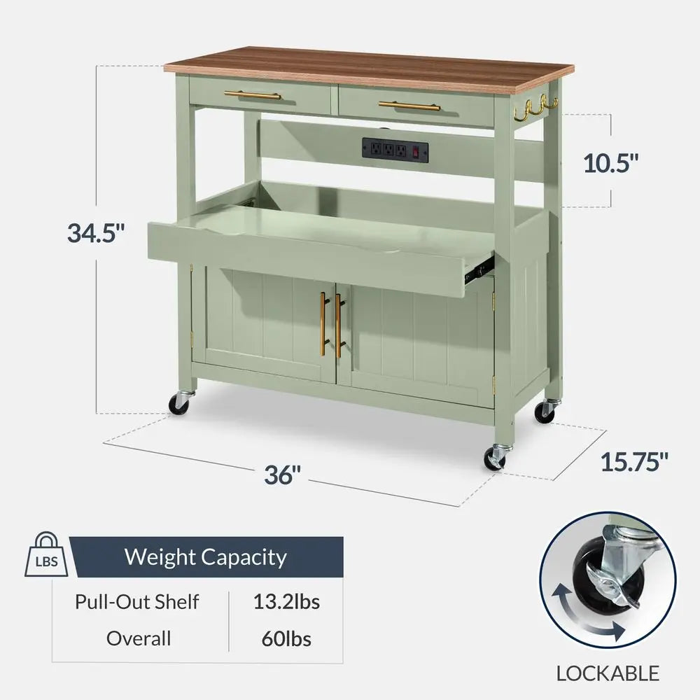 36in Large Rolling Kitchen Island Cart