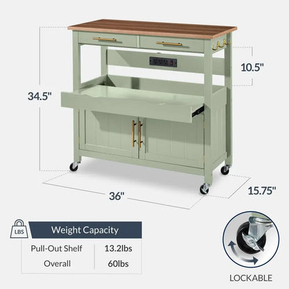 36in Large Rolling Kitchen Island Cart