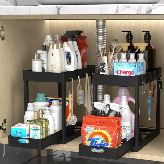 Double-tier sink-mounted storage rack