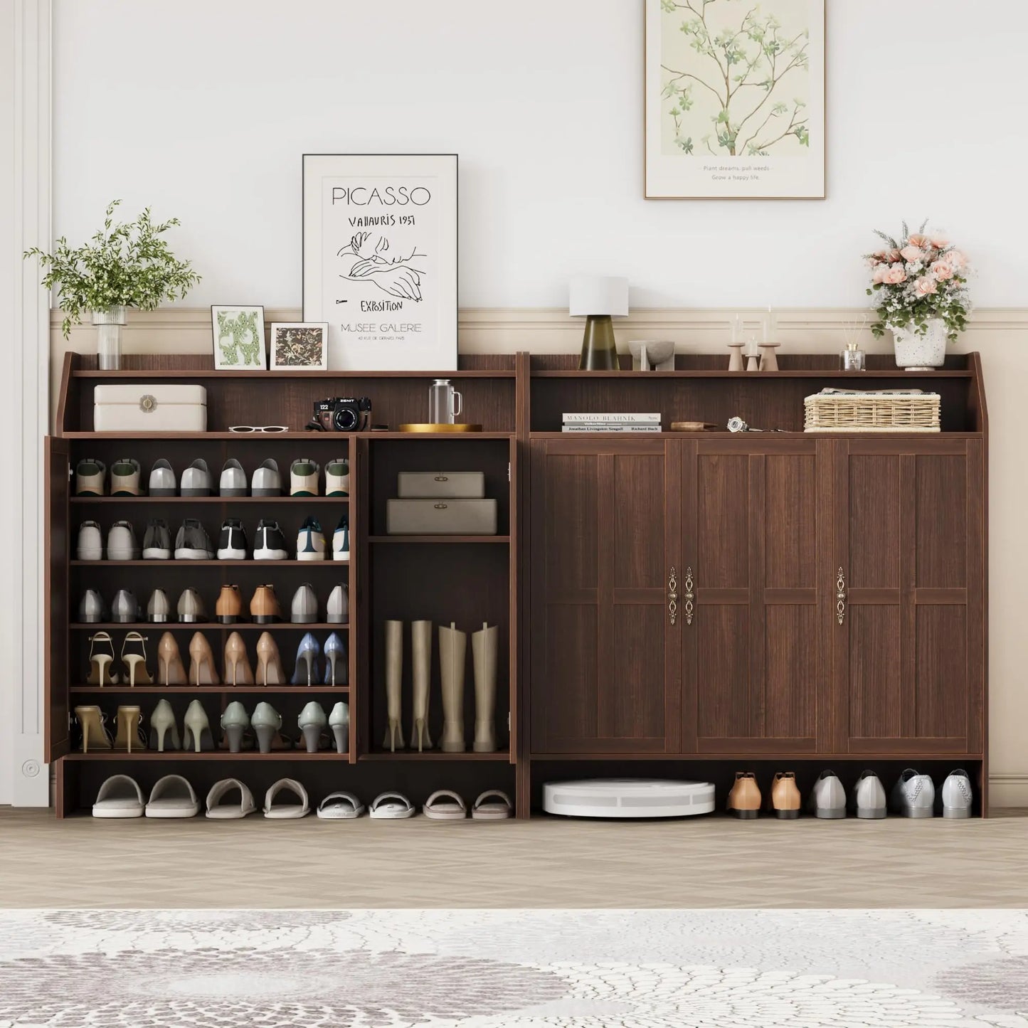 Farmhouse 5-Tier Shoe Cabinet With 3 Doors