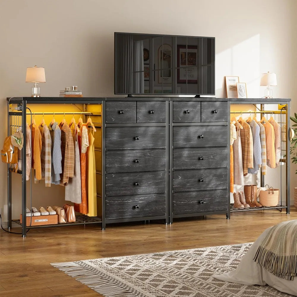 Bedroom Dresser with Hanging Rack