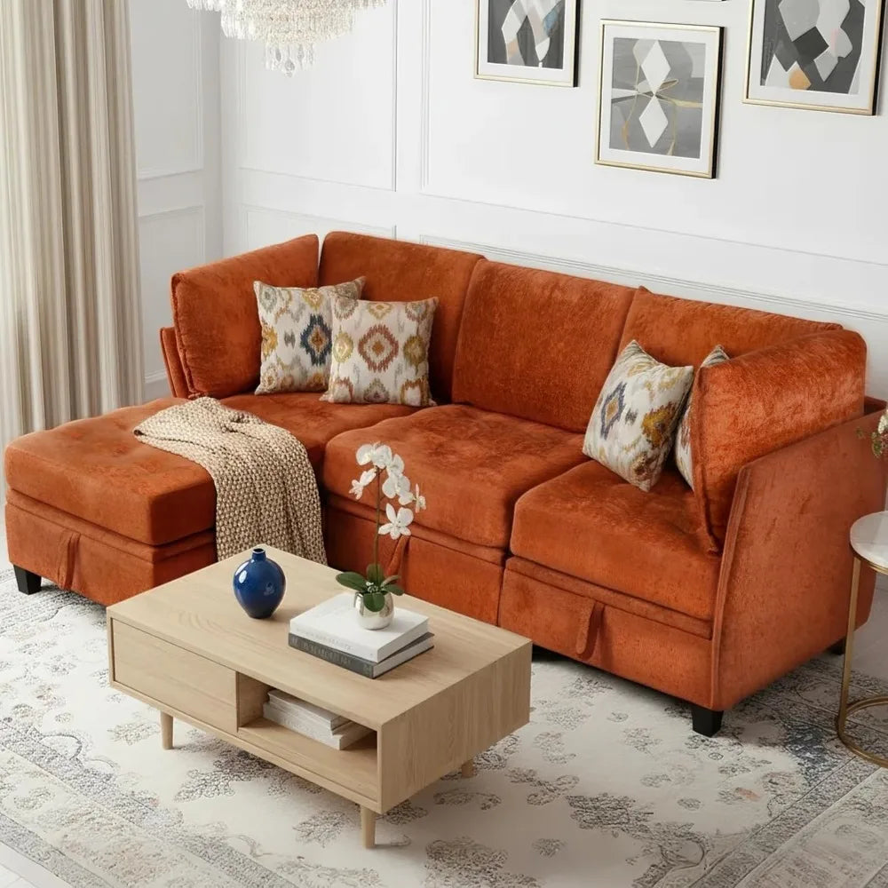 L-Shaped Chenille Convertible Sectional Sofa with Storage