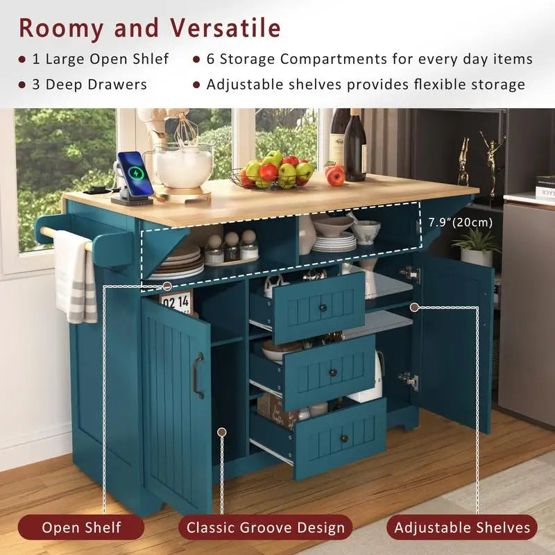 Large Kitchen Island with 2 Drop Leaves