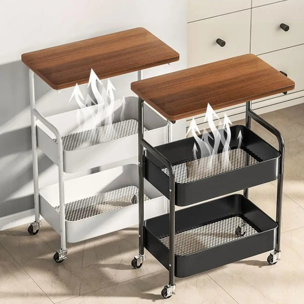 3-Tier Rolling Cart w/Wooden Tabletop