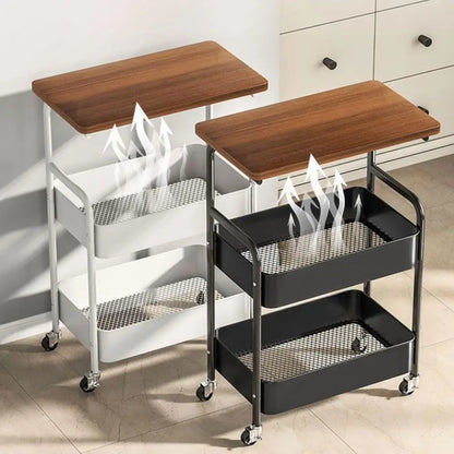 3-Tier Rolling Cart w/Wooden Tabletop