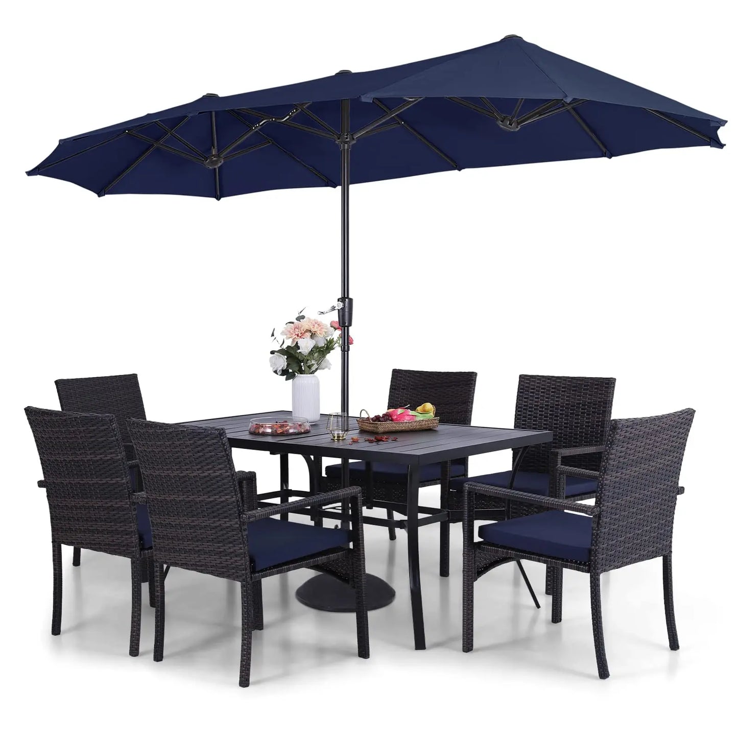 Outdoor Table and 6 Chairs with Umbrella