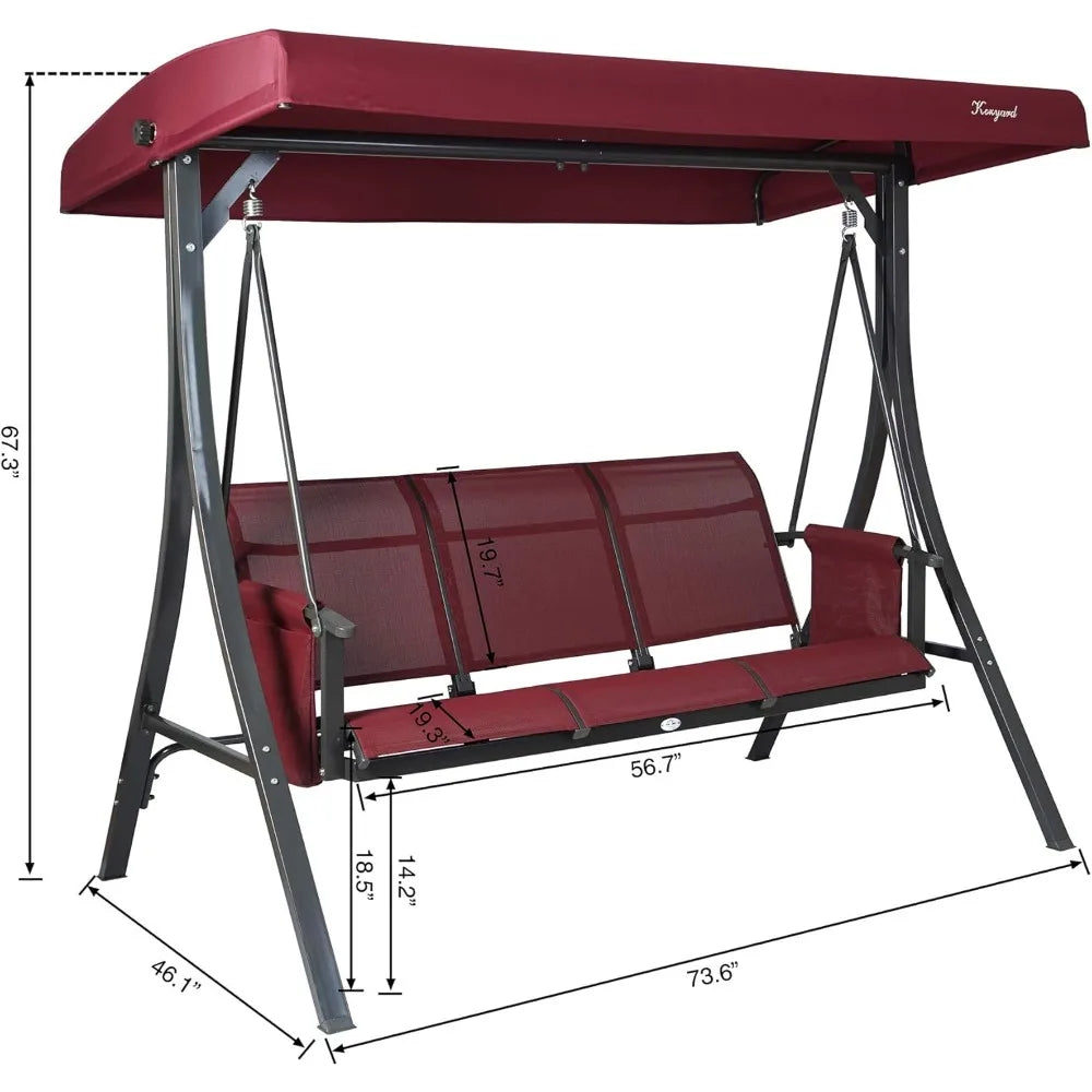 3-Seat Outdoor Porch Swing with Adjustable Canopy