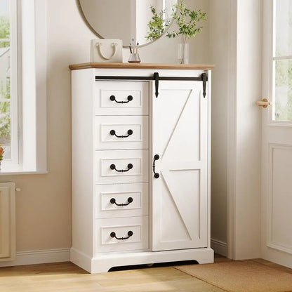 5 Drawers Farmhouse Dressers with Sliding Barn