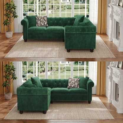 L Shaped Velvet Sectional  Small Corner Sofa