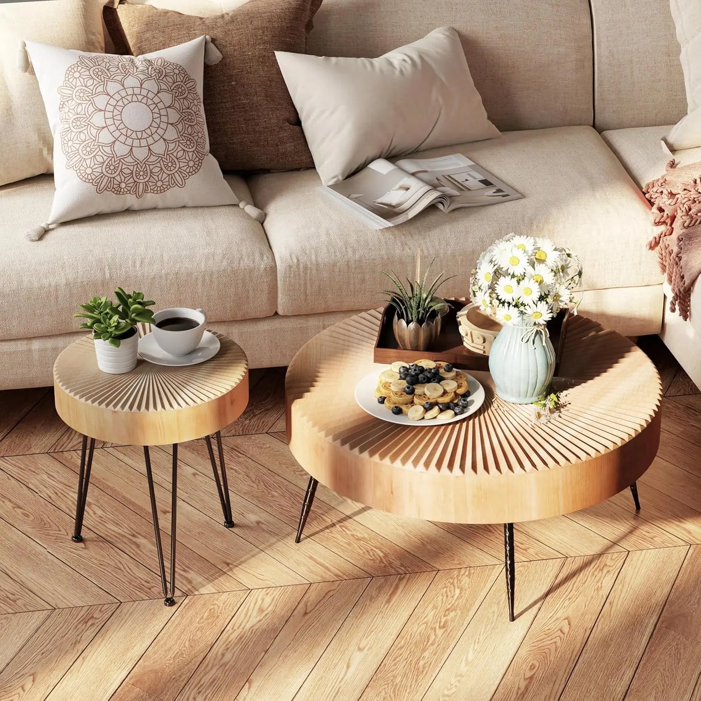 2-Piece Round Nesting Coffee Table Set