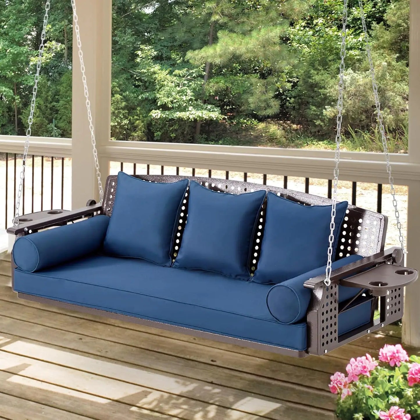 3 Seat Porch Swing with Cup Holders