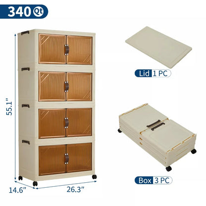 3/4/5-Tier Foldable Cabinet with Lids & Wheels