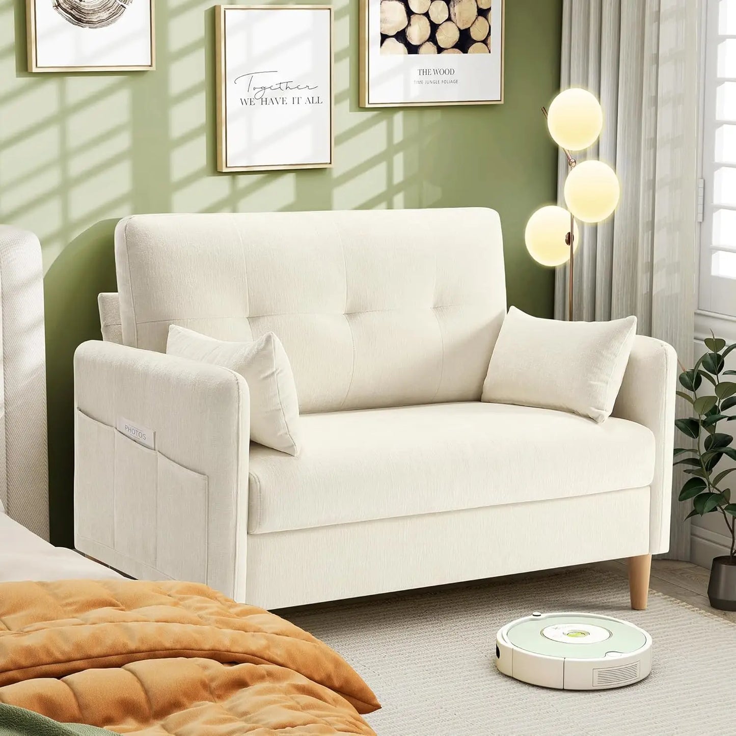 Chenille Loveseat w/ Throw Pillow & Removable Cover