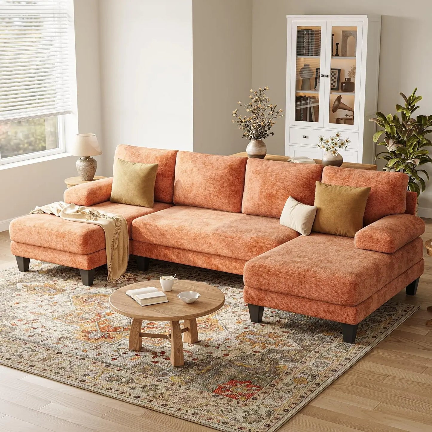 Chenille Sofa with Double Chaise/U-shaped