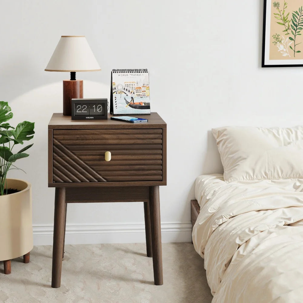 Modern style walnut  bedside table with handle