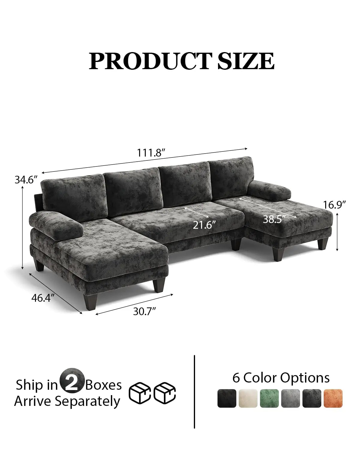 Chenille Sofa with Double Chaise/U-shaped
