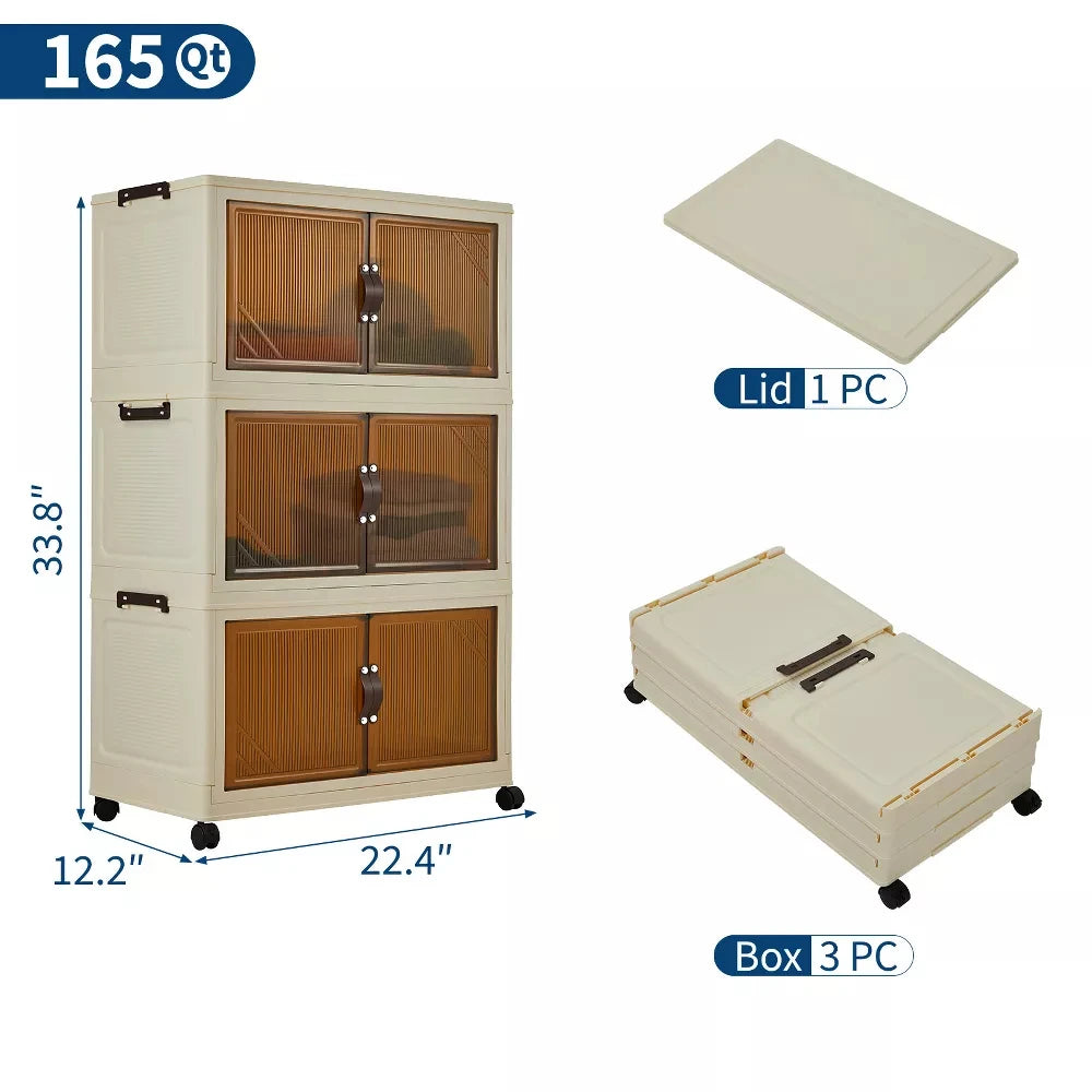 3/4/5-Tier Foldable Cabinet with Lids & Wheels
