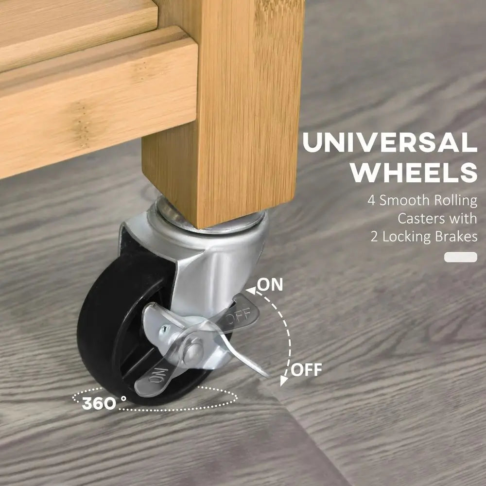 Bamboo Kitchen Island on Wheels with Drawers