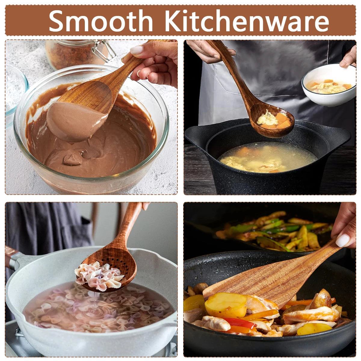 10pcs Wooden Kitchen Utensil Set For Cooking