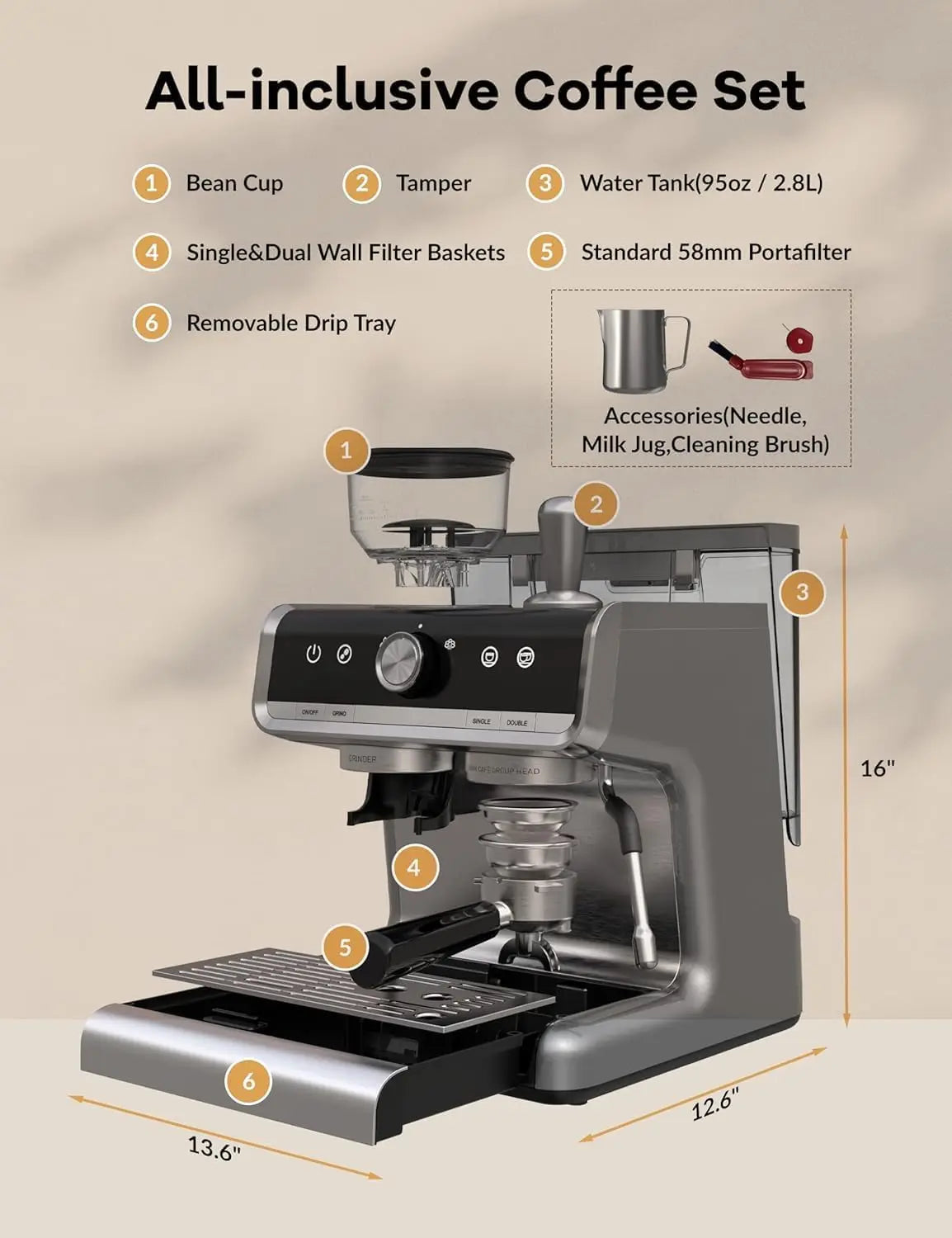 Semi Automatic Espresso Coffee Machine with Grinder