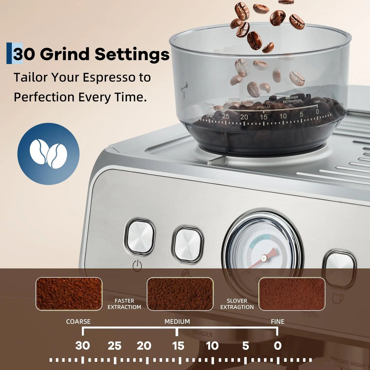Stainless Steel Espresso Machine With Grinder