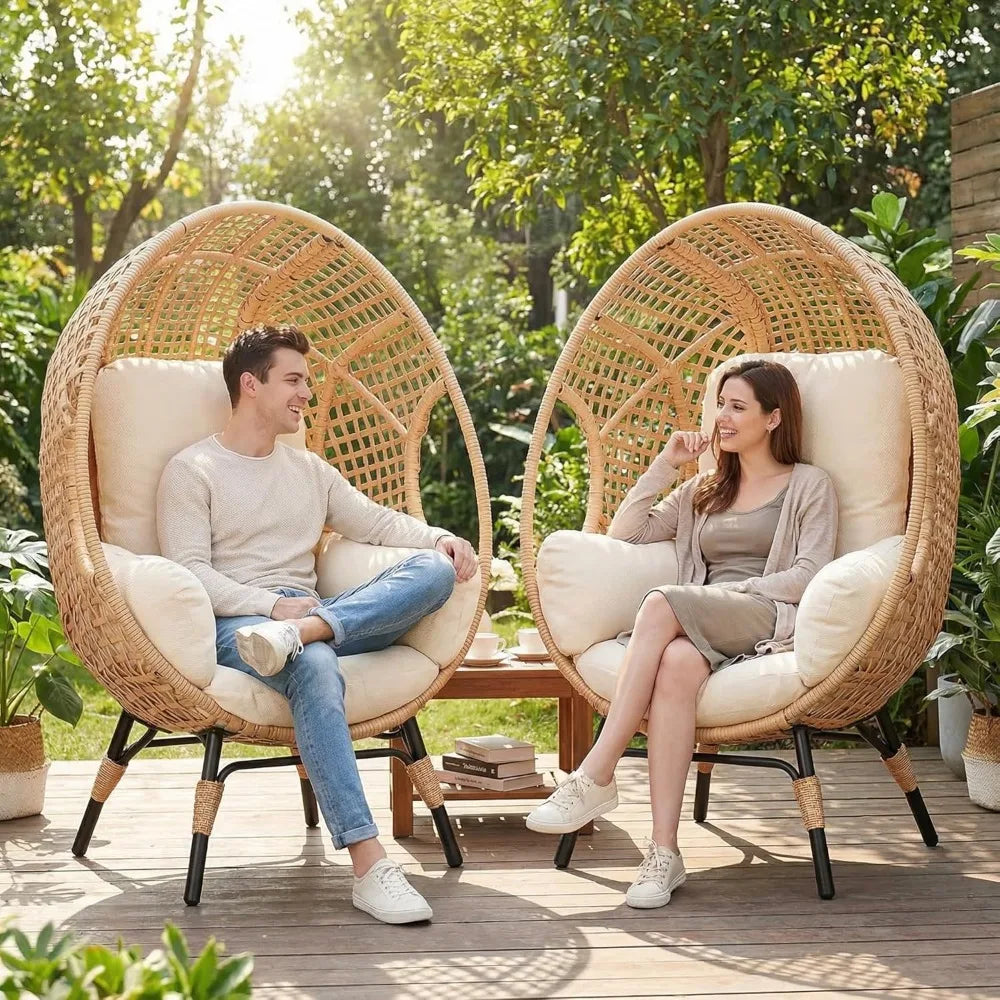 2 Pcs Wicker Egg Chair with Cushion