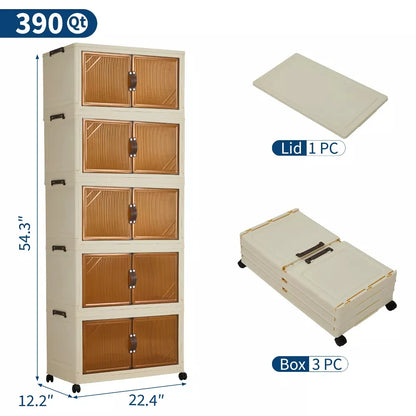 3/4/5-Tier Foldable Cabinet with Lids & Wheels