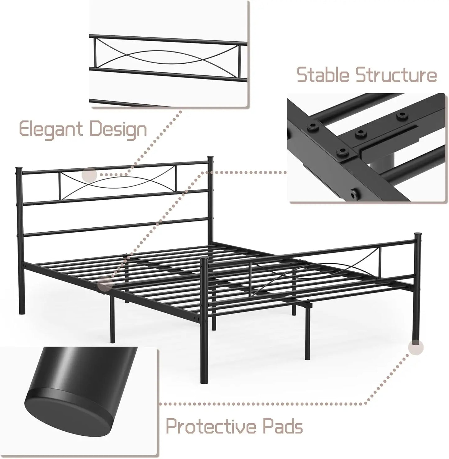 Full Size Bed Metal Platform Frame with Headboard
