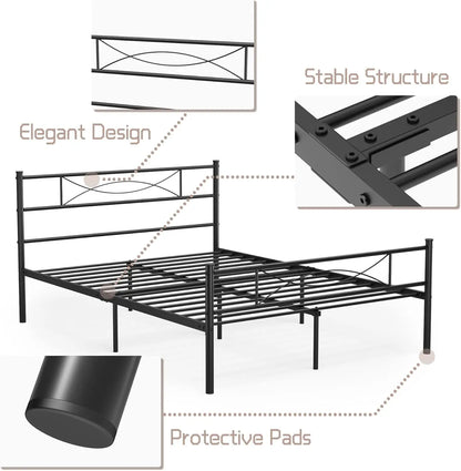 Full Size Bed Metal Platform Frame with Headboard