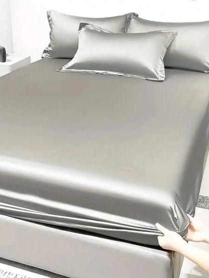1PC Satin Solid Color Fitted Sheet