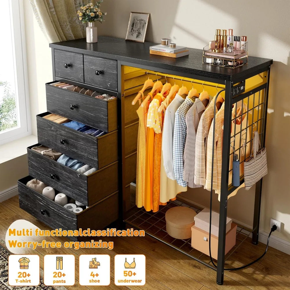 Bedroom Dresser with Hanging Rack