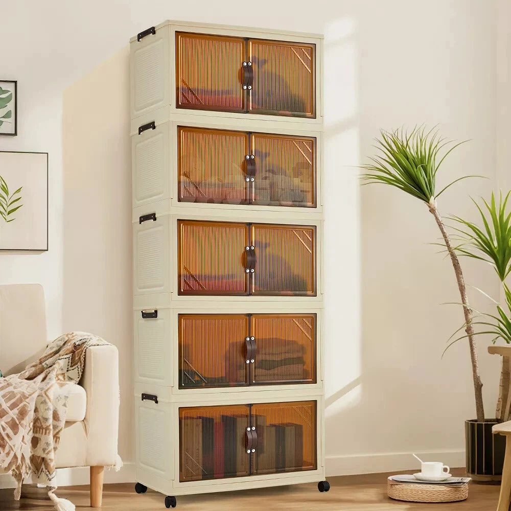 3/4/5-Tier Foldable Cabinet with Lids & Wheels