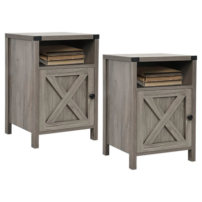 1pc Farmhouse Nightstand, End Table with Barn Door