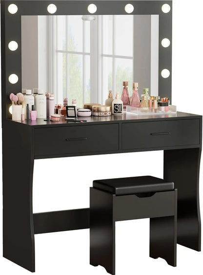 Vanity Desk Set With Large Lighted Mirror