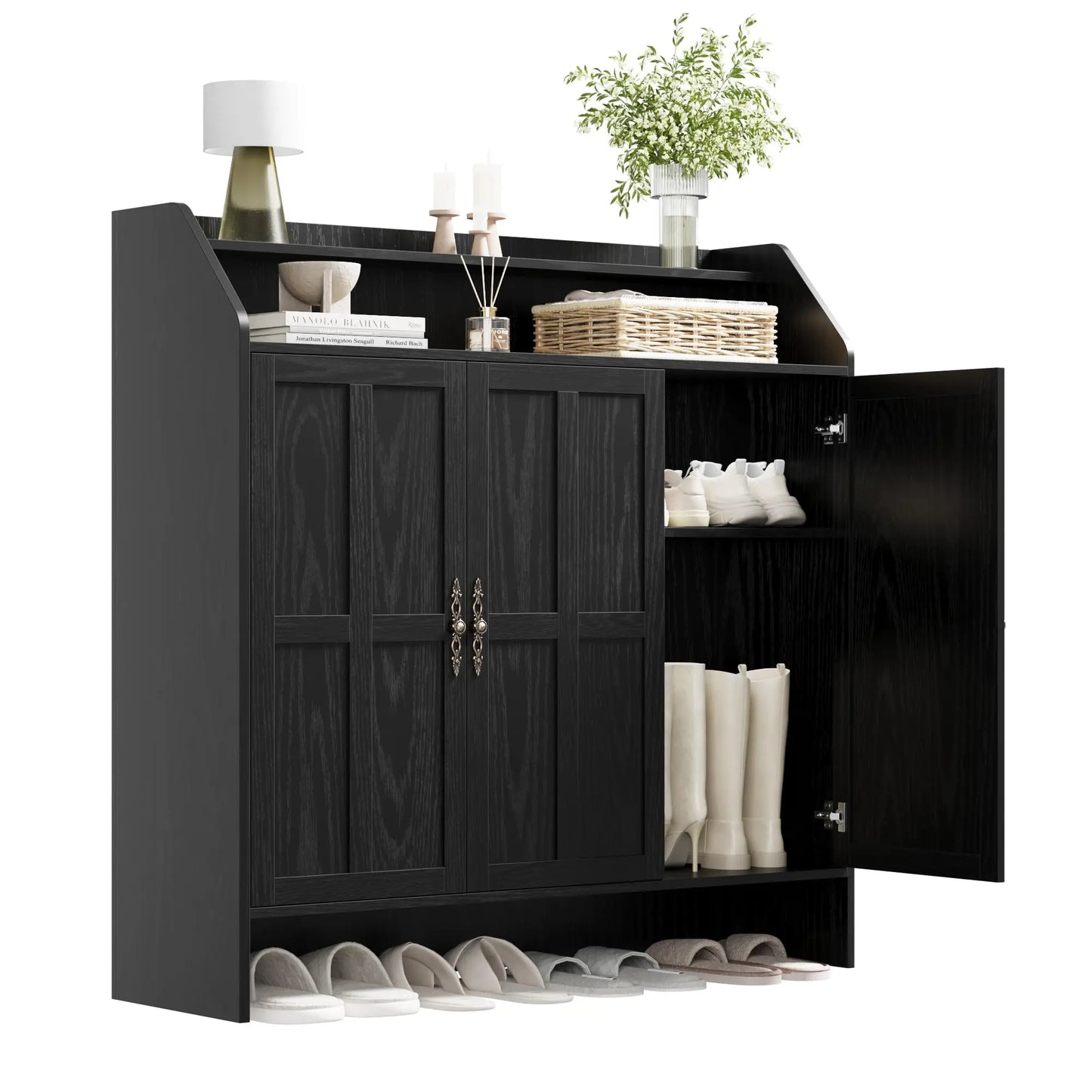 Farmhouse 5-Tier Shoe Cabinet With 3 Doors