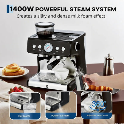 Stainless Steel Espresso Machine With Grinder