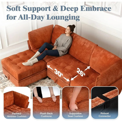 L-Shaped Chenille Convertible Sectional Sofa with Storage
