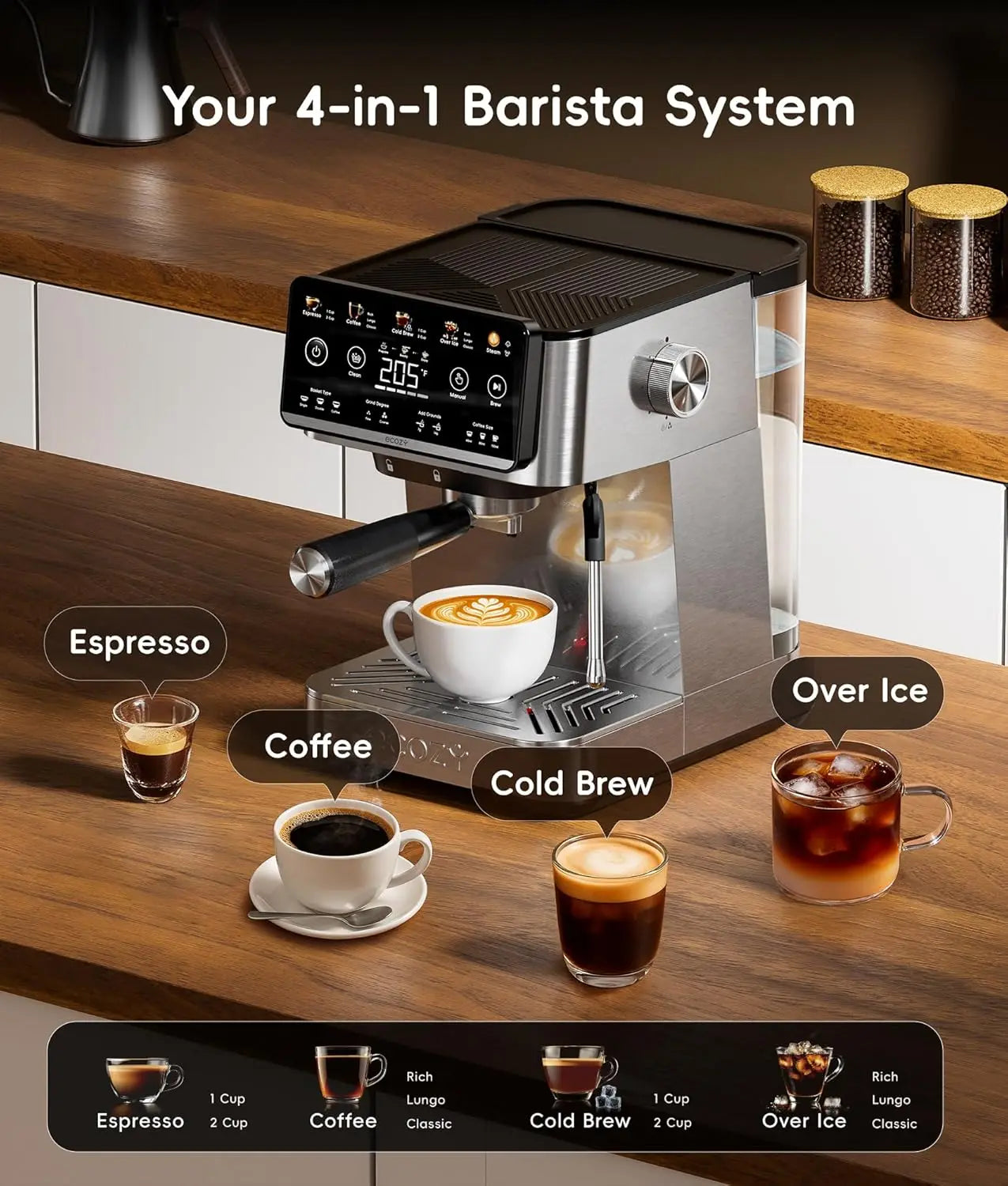 4-in-1 Espresso & Coffee Maker with Milk Frother