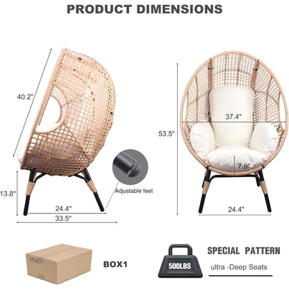 2 Pcs Wicker Egg Chair with Cushion